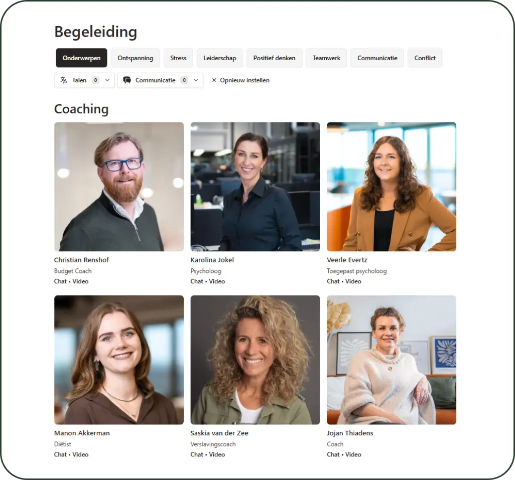 Overzicht van coaches is het evermood platform